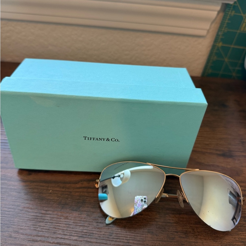 Tiffany & Co. Gold Aviator Sunglasses with Blue Box